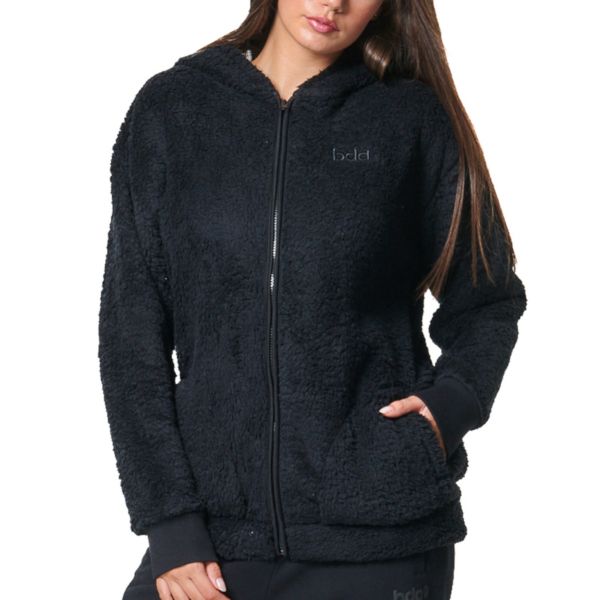 Body Action Women's Oversized Sherpa Hoodie Jacket 071430-01-Black